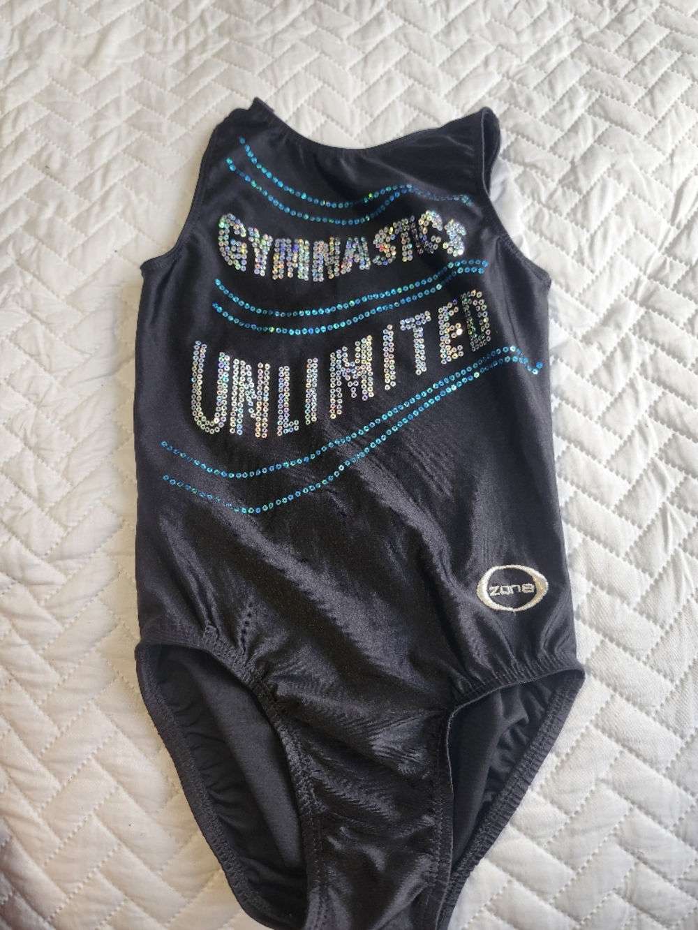 Ozone Black Sequined 'Gymnastics Unlimited' Leotard YL